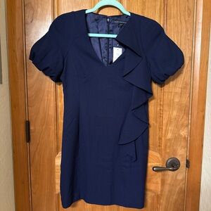 French Connection Womens 6 V-Neck Navy Mini sheath dress with Puff Sleeves NWT
